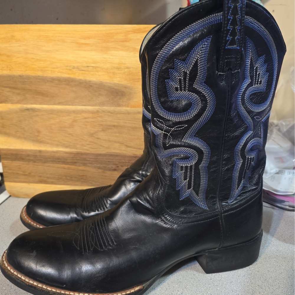 Ariat Mens Cowboy Western Dress Boots Black Round Toe Wuth Blue Stitch Size 12B